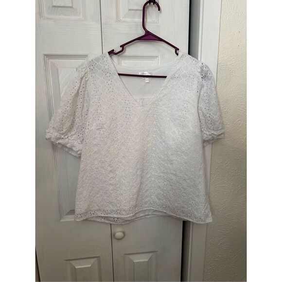 Draper James Women's Eyelet V Neck Blouse Top White Size Large - Picture 7 of 7